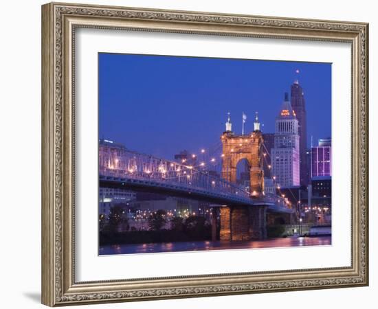 Roebling Suspension Bridge, Ohio River, Cincinnati, Ohio, USA-Walter Bibikow-Framed Photographic Print