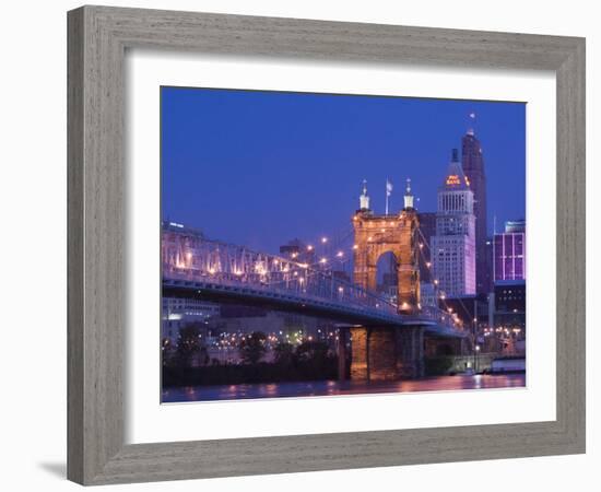 Roebling Suspension Bridge, Ohio River, Cincinnati, Ohio, USA-Walter Bibikow-Framed Photographic Print