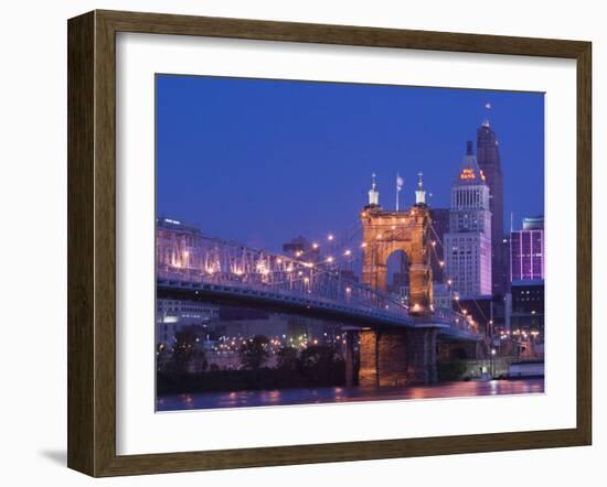 Roebling Suspension Bridge, Ohio River, Cincinnati, Ohio, USA-Walter Bibikow-Framed Photographic Print