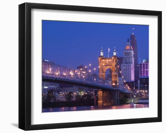 Roebling Suspension Bridge, Ohio River, Cincinnati, Ohio, USA-Walter Bibikow-Framed Photographic Print