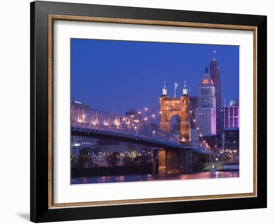 Roebling Suspension Bridge, Ohio River, Cincinnati, Ohio, USA-Walter Bibikow-Framed Photographic Print