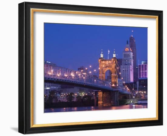 Roebling Suspension Bridge, Ohio River, Cincinnati, Ohio, USA-Walter Bibikow-Framed Photographic Print