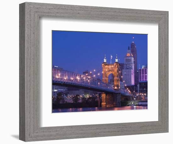 Roebling Suspension Bridge, Ohio River, Cincinnati, Ohio, USA-Walter Bibikow-Framed Photographic Print