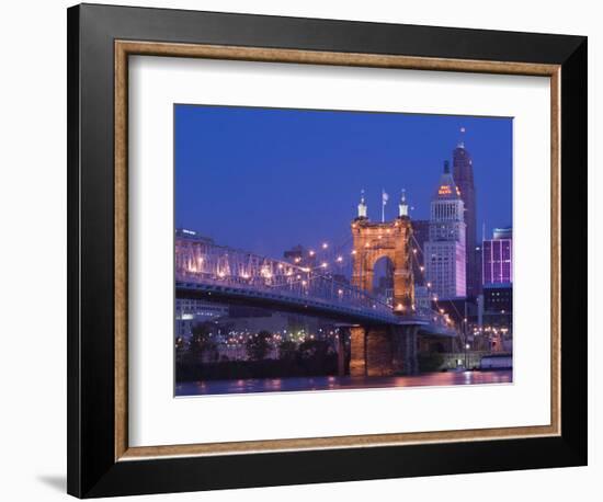 Roebling Suspension Bridge, Ohio River, Cincinnati, Ohio, USA-Walter Bibikow-Framed Photographic Print