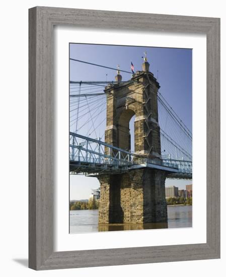 Roebling Suspension Bridge Over the Ohio River, Cincinnati, Ohio-Walter Bibikow-Framed Photographic Print