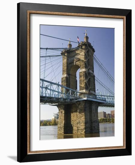 Roebling Suspension Bridge Over the Ohio River, Cincinnati, Ohio-Walter Bibikow-Framed Photographic Print