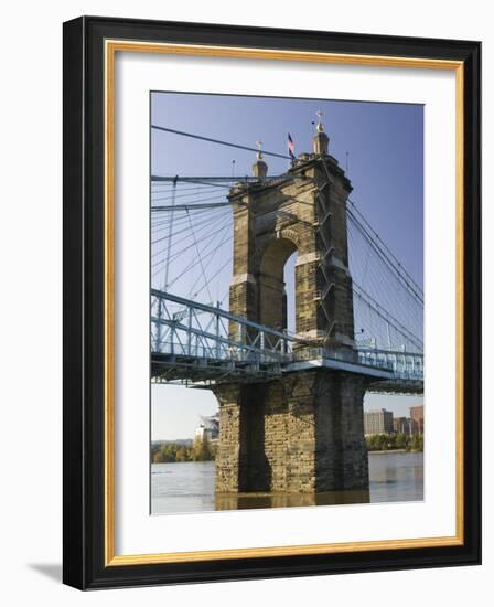 Roebling Suspension Bridge Over the Ohio River, Cincinnati, Ohio-Walter Bibikow-Framed Photographic Print