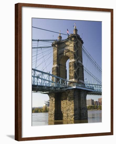 Roebling Suspension Bridge Over the Ohio River, Cincinnati, Ohio-Walter Bibikow-Framed Photographic Print