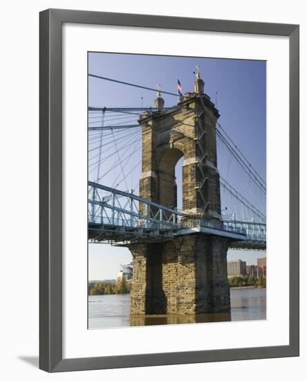 Roebling Suspension Bridge Over the Ohio River, Cincinnati, Ohio-Walter Bibikow-Framed Photographic Print