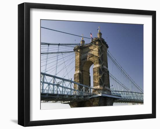 Roebling Suspension Bridge Over the Ohio River, Cincinnati, Ohio-Walter Bibikow-Framed Photographic Print