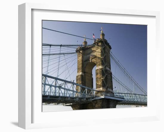 Roebling Suspension Bridge Over the Ohio River, Cincinnati, Ohio-Walter Bibikow-Framed Photographic Print