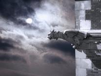 Gargoyle on Building at Night-Roger Brooks-Photographic Print