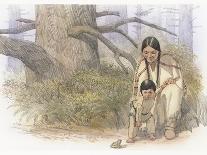 Sacagawea and Her Son are Kneeling Down, Looking at a Large Frog or Toad-Roger Cooke-Framed Premier Image Canvas