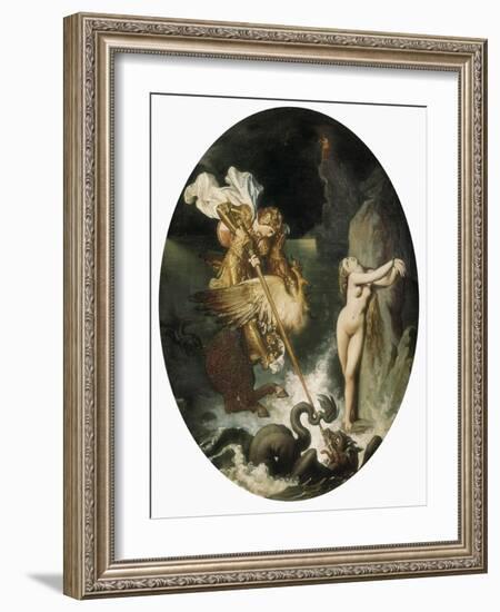 Roger Delivering Angelica-Jean-Auguste-Dominique Ingres-Framed Art Print