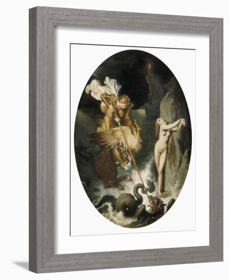 Roger Delivering Angelica-Jean-Auguste-Dominique Ingres-Framed Art Print