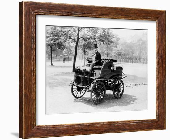 Roger Wallace in His Electric Car, 1899-null-Framed Photographic Print