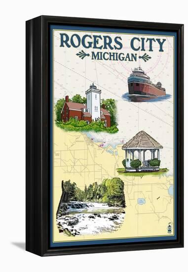 Rogers City, Michigan - Nautical Chart-Lantern Press-Framed Stretched Canvas