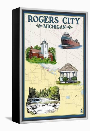 Rogers City, Michigan - Nautical Chart-Lantern Press-Framed Stretched Canvas