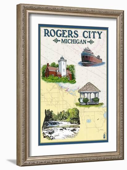 Rogers City, Michigan - Nautical Chart-Lantern Press-Framed Art Print