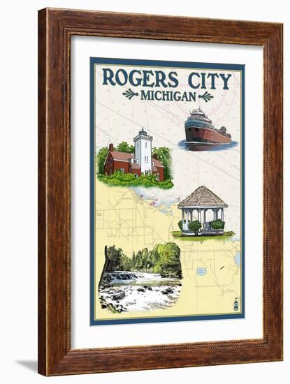 Rogers City, Michigan - Nautical Chart-Lantern Press-Framed Art Print