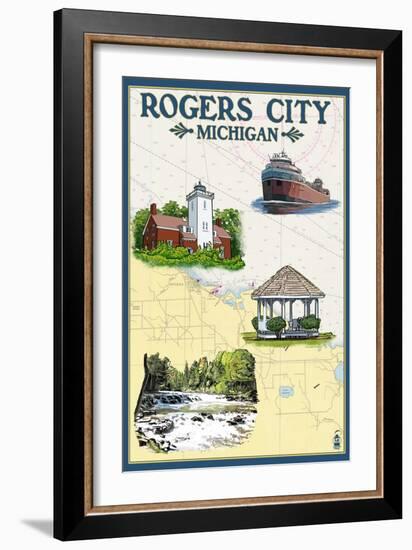 Rogers City, Michigan - Nautical Chart-Lantern Press-Framed Art Print