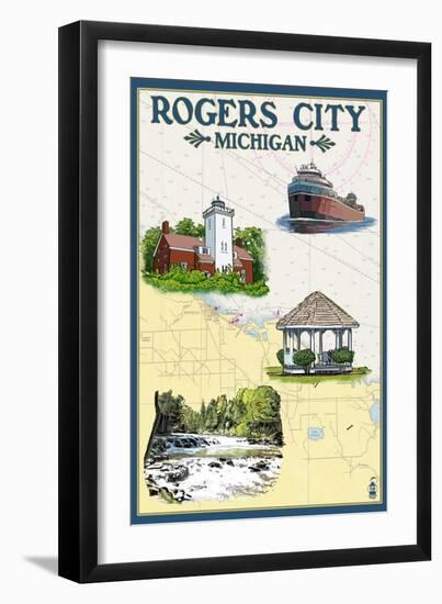 Rogers City, Michigan - Nautical Chart-Lantern Press-Framed Art Print