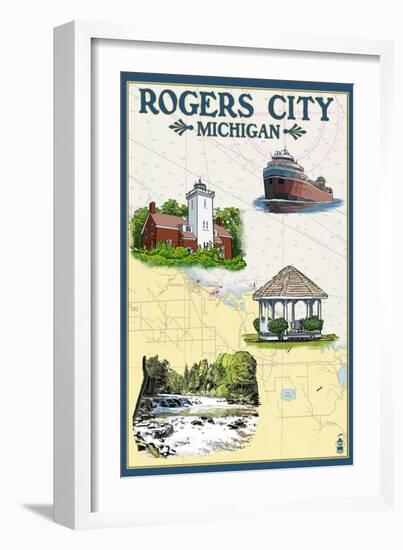 Rogers City, Michigan - Nautical Chart-Lantern Press-Framed Art Print