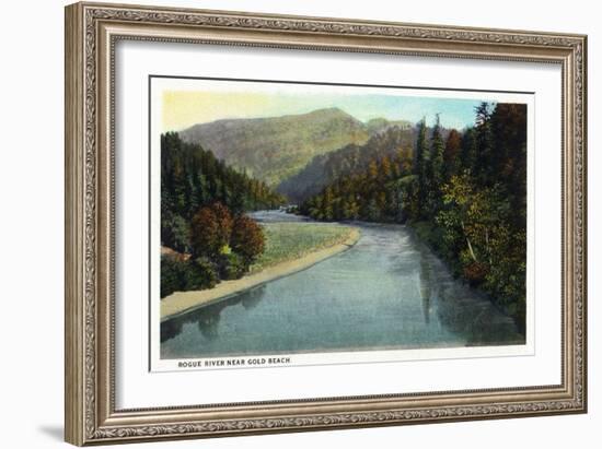 Rogue River, Oregon - River Scene Near Gold Beach-Lantern Press-Framed Art Print