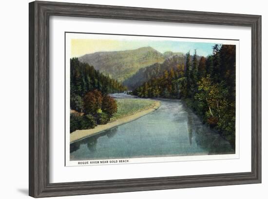 Rogue River, Oregon - River Scene Near Gold Beach-Lantern Press-Framed Art Print