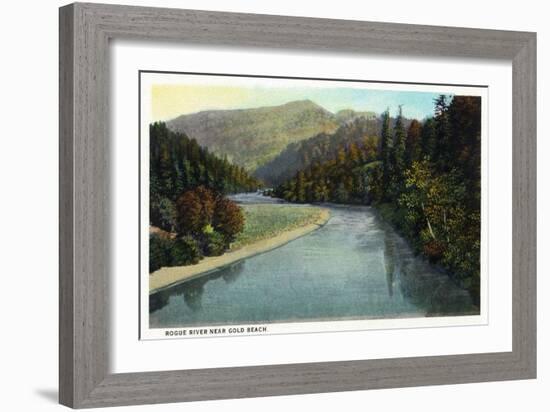 Rogue River, Oregon - River Scene Near Gold Beach-Lantern Press-Framed Art Print