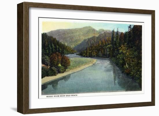 Rogue River, Oregon - River Scene Near Gold Beach-Lantern Press-Framed Art Print