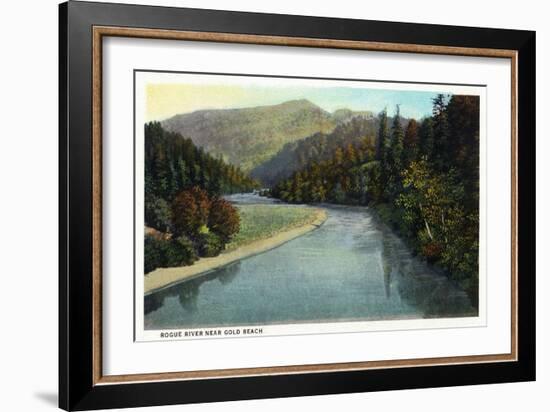 Rogue River, Oregon - River Scene Near Gold Beach-Lantern Press-Framed Art Print