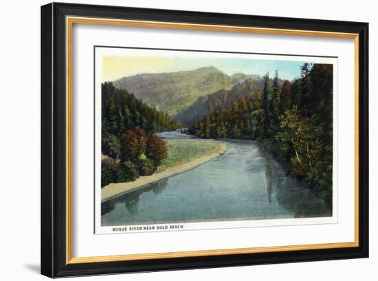 Rogue River, Oregon - River Scene Near Gold Beach-Lantern Press-Framed Art Print