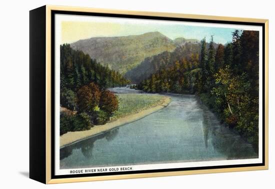 Rogue River, Oregon - River Scene Near Gold Beach-Lantern Press-Framed Stretched Canvas