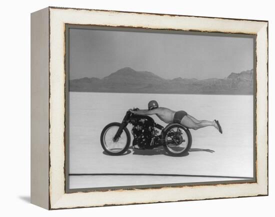 Roland Free Breaking World's Speed Record on Bonneville Salt Flats While Laying on His Bike-Peter Stackpole-Framed Premier Image Canvas