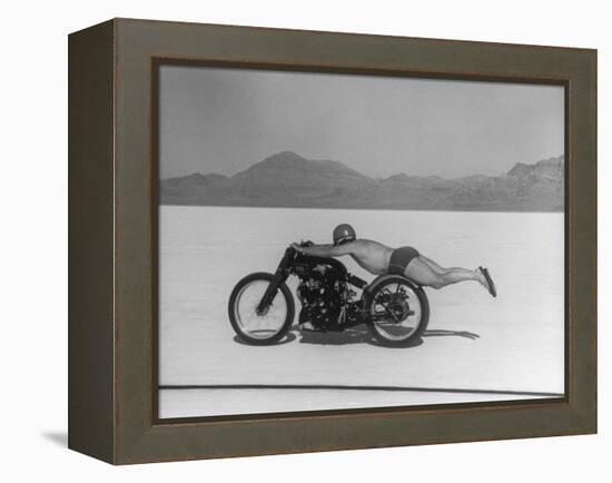 Roland Free Breaking World's Speed Record on Bonneville Salt Flats While Laying on His Bike-Peter Stackpole-Framed Premier Image Canvas