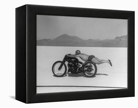 Roland Free Breaking World's Speed Record on Bonneville Salt Flats While Laying on His Bike-Peter Stackpole-Framed Premier Image Canvas