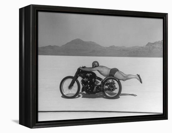 Roland Free Breaking World's Speed Record on Bonneville Salt Flats While Laying on His Bike-Peter Stackpole-Framed Premier Image Canvas