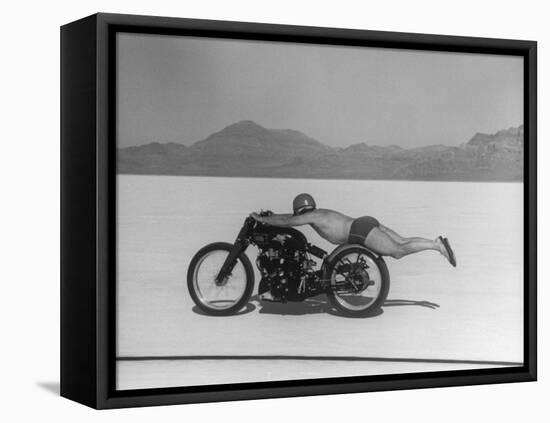 Roland Free Breaking World's Speed Record on Bonneville Salt Flats While Laying on His Bike-Peter Stackpole-Framed Premier Image Canvas