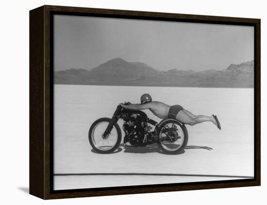 Roland Free Breaking World's Speed Record on Bonneville Salt Flats While Laying on His Bike-Peter Stackpole-Framed Premier Image Canvas