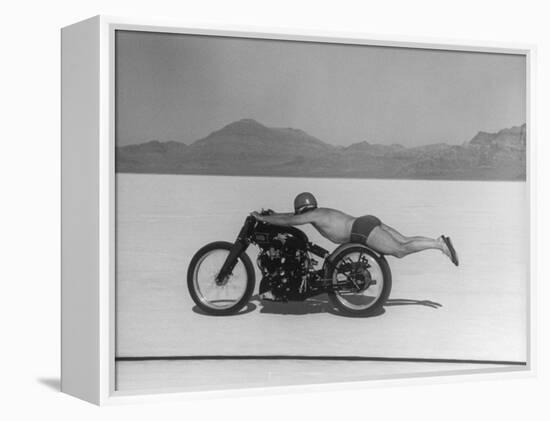 Roland Free Breaking World's Speed Record on Bonneville Salt Flats While Laying on His Bike-Peter Stackpole-Framed Premier Image Canvas