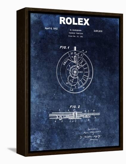 Rolex Calendar Time Piece, 1951- Blue-Dan Sproul-Framed Stretched Canvas