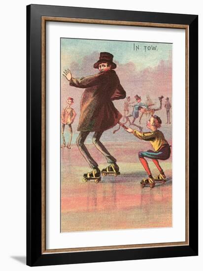 Roller Skater Hitching Ride-null-Framed Art Print