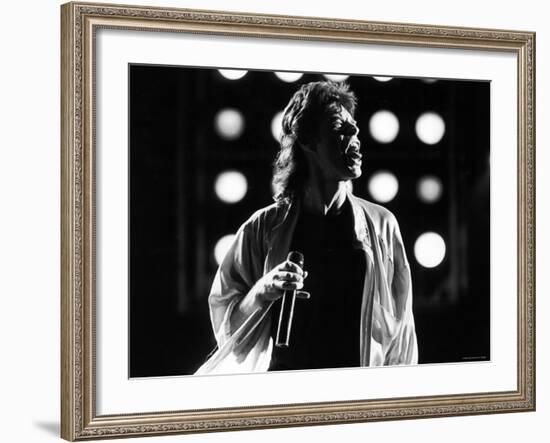 Rolling Stones Lead Singer Mick Jagger Performing at the Live Aid Concert-null-Framed Premium Photographic Print