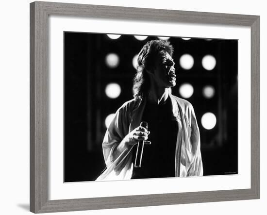 Rolling Stones Lead Singer Mick Jagger Performing at the Live Aid Concert-null-Framed Premium Photographic Print