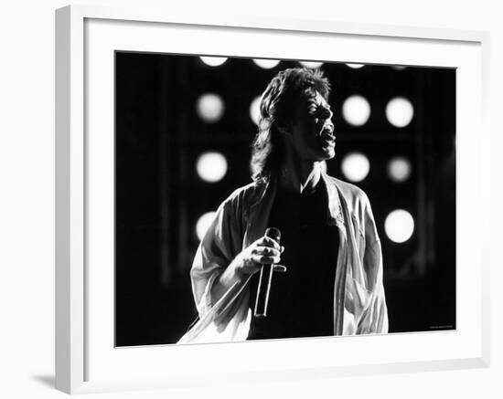 Rolling Stones Lead Singer Mick Jagger Performing at the Live Aid Concert-null-Framed Premium Photographic Print