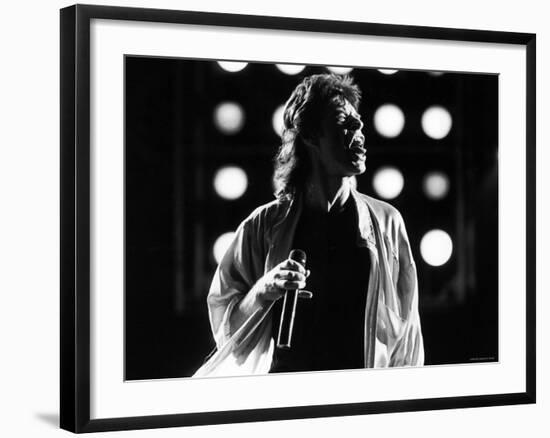 Rolling Stones Lead Singer Mick Jagger Performing at the Live Aid Concert-null-Framed Premium Photographic Print