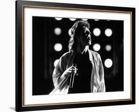 Rolling Stones Lead Singer Mick Jagger Performing at the Live Aid Concert-null-Framed Premium Photographic Print