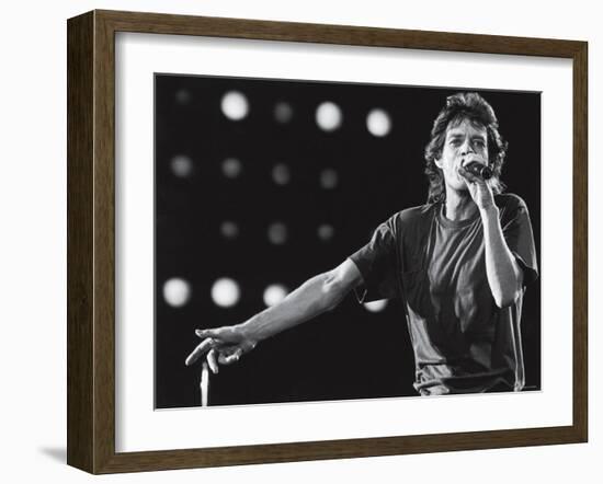 Rolling Stones Lead Singer Mick Jagger Performing at the Live Aid Concert--Framed Premium Photographic Print