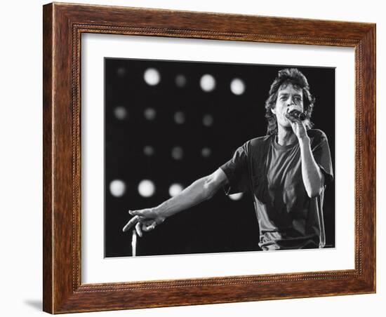 Rolling Stones Lead Singer Mick Jagger Performing at the Live Aid Concert-null-Framed Premium Photographic Print